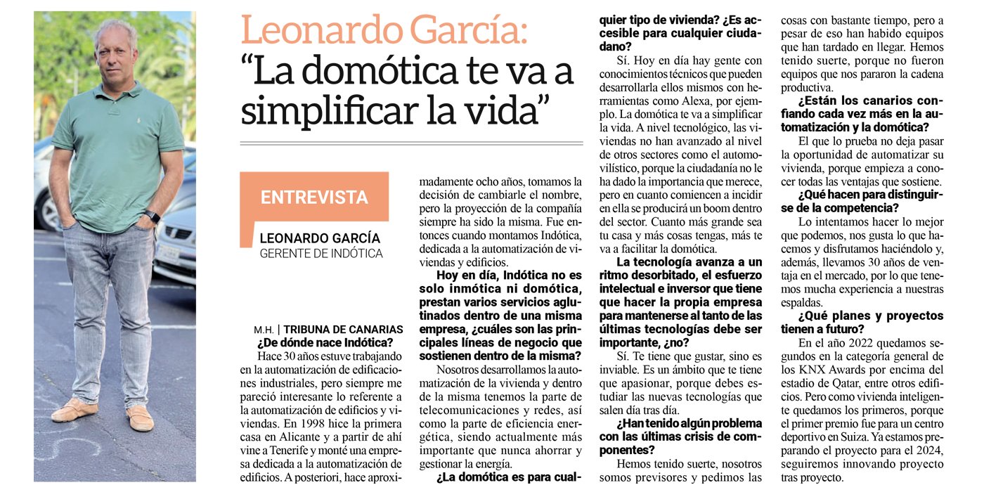 Entrevista a nuestro CEO, Leonardo Garcia, en el Periódico Tribuna de Canarias